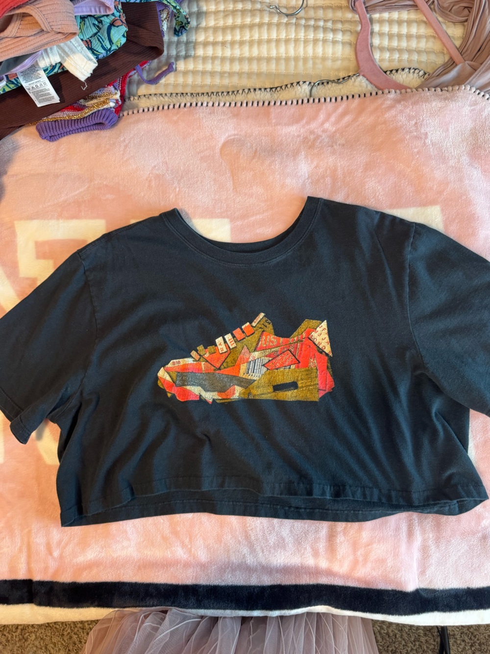Nike Black Womens T-Shirt with Red & Yellow Shoe Graphic